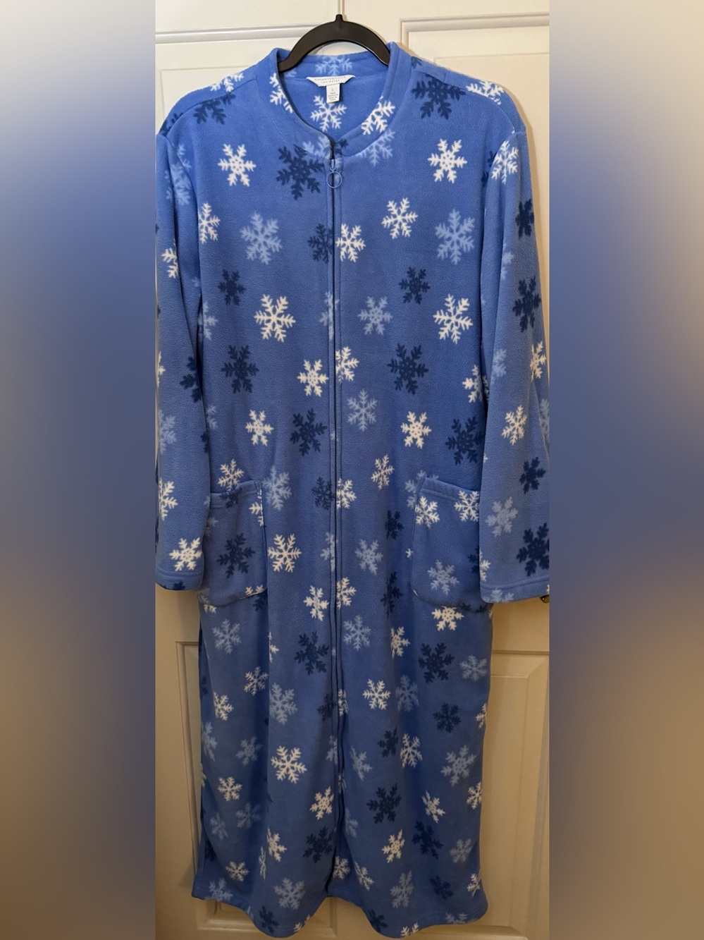 Charter Club Robe Blue Snowflake Fleece Zip-Front Robe Size - Large - Picture 8 of 9